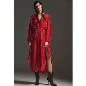 By Anthropologie, Allene Shimmer Maxi Dress, Red XS Petite